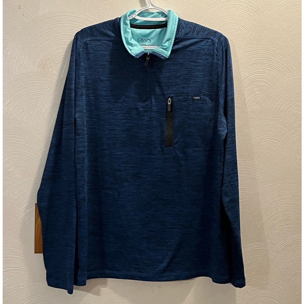 Chaps Golf Blue/Black 1/4 Zip Pullover Jacket. Size Med. Front Side Zip Pocket.